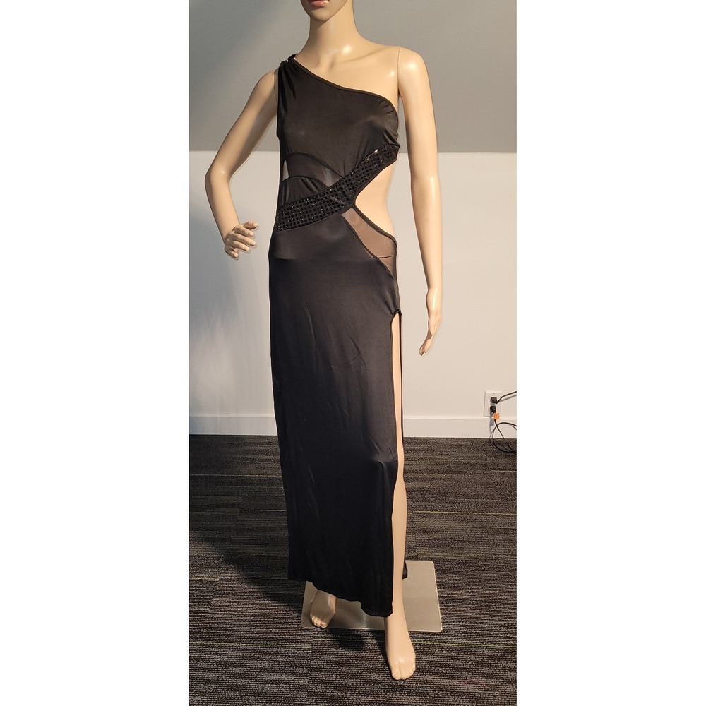 Sexy Women Black Long Classy Dress Stretch Black Sequence Club Medium SL6036-2